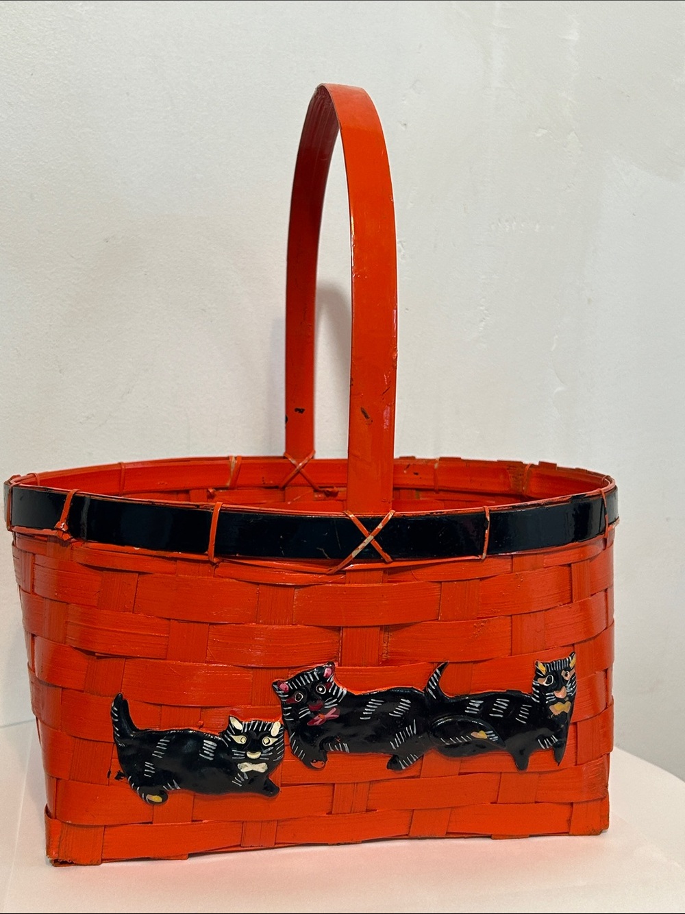 Halloween Cats Basket Orange Black Holiday Decor Decorative Fall Autumn Display